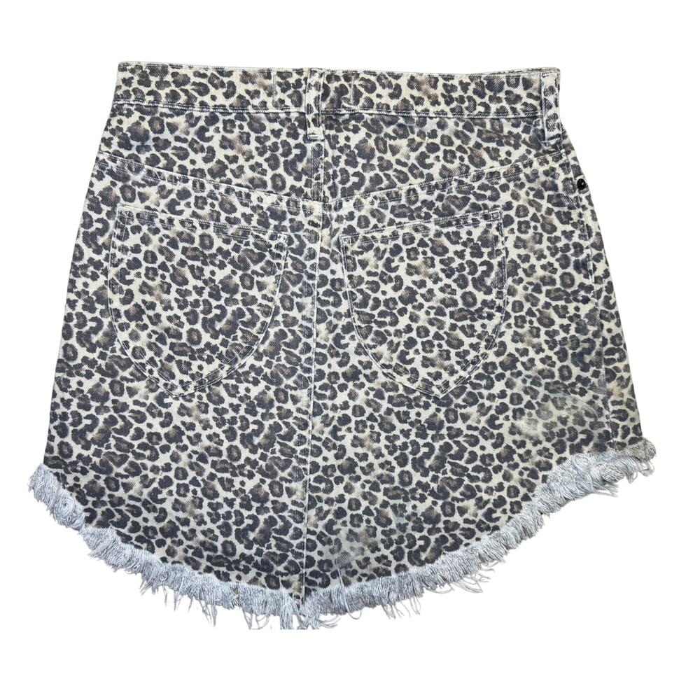 Free People We The Free Bailey Leopard Print Frayed Hem Denim Mini Skirt Sz 26 - Picture 5 of 11